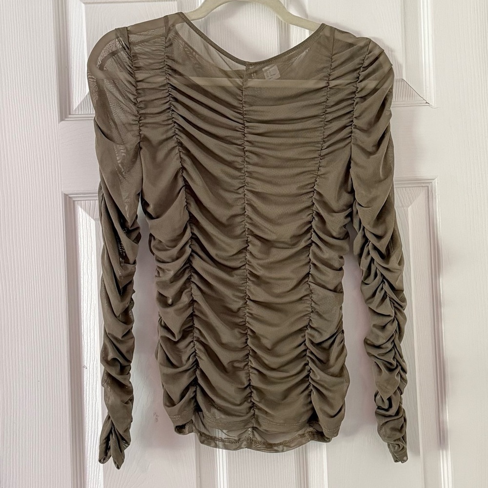 Divided Olive Ruched Long Sleeve Top